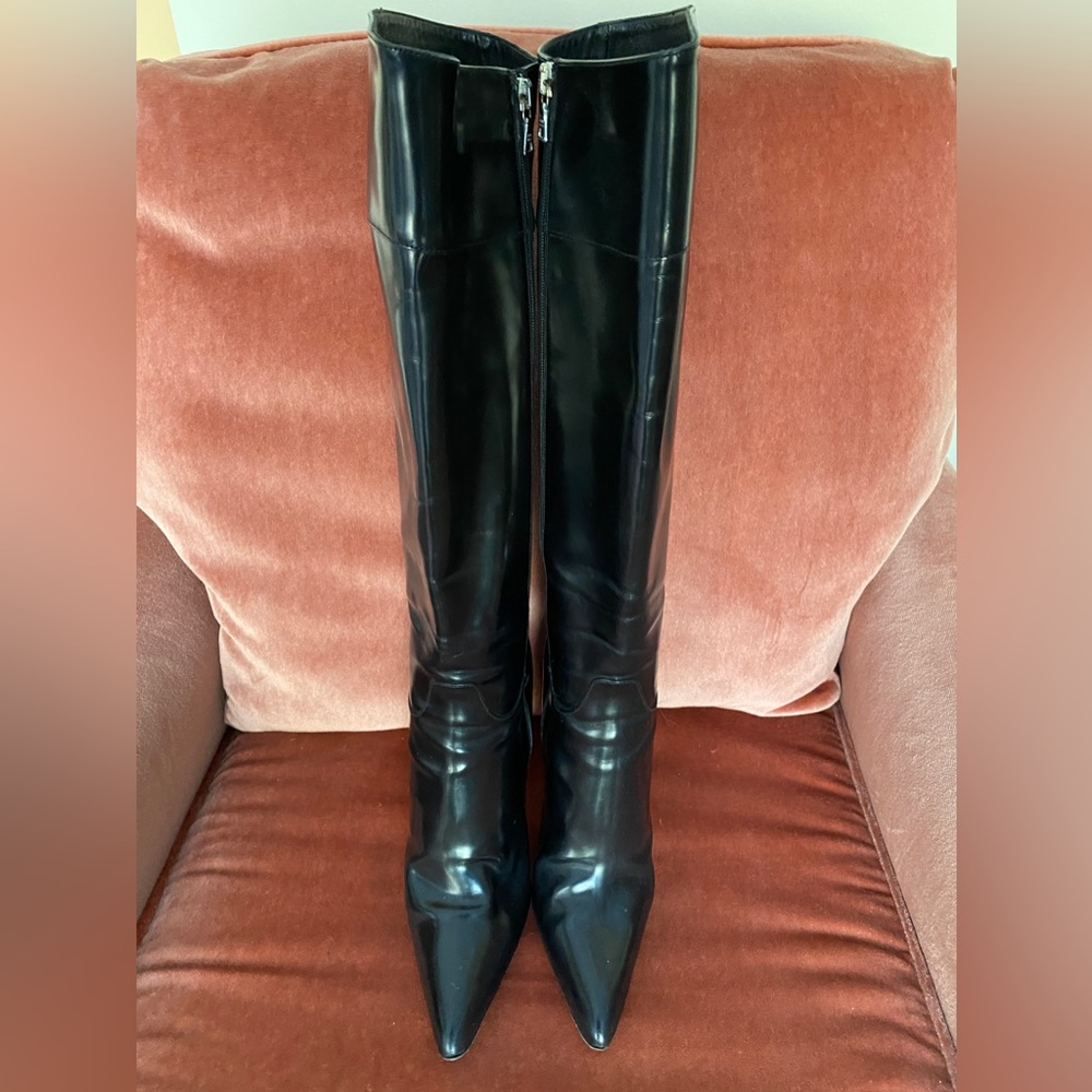Sexy Black leather stiletto heel boots